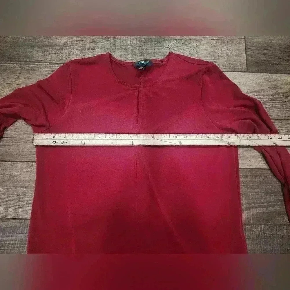 Lauren Ralph Lauren Tunic Women Red Keyhole Stretch Shirt Size Med - Picture 5 of 6